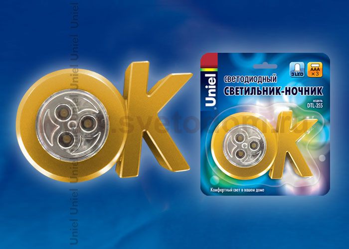 Светильник UNIEL DTL-355 OK/Gold/3LED/3AAA