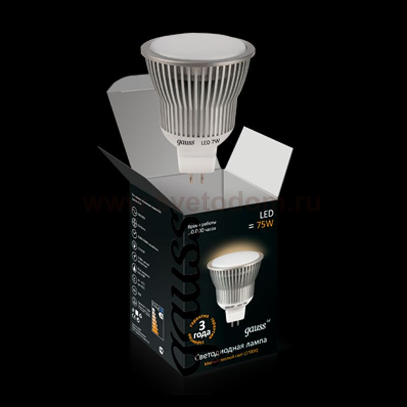Лампа Gauss Led MR16 7W GU5.3 220V 2700K ЕВ101005104 (= 70W) EB101105107