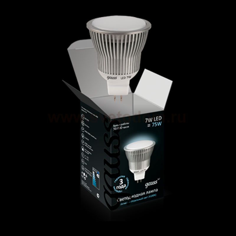 Лампа Gauss Led MR16 7W GU5.3 220V 4100K ЕВ101005104 (= 70W) EB101105207