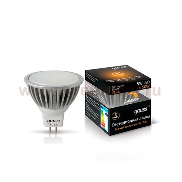 Лампа Gauss LED MR16 GU5.3-dim 5W SMD AC220-240V 2700K диммируемая (EB101505105-D)