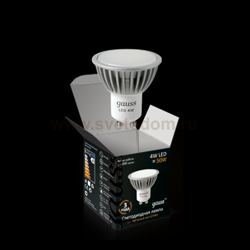 Лампа Gauss Led 4W GU10 220V 2700K (= 50W) EB101506104