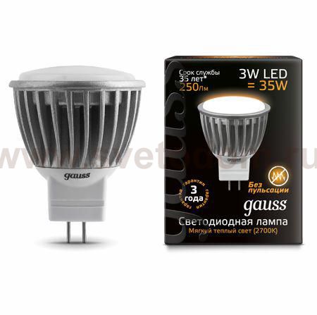 Лампа Gauss LED D35*45 3W SMD MR11 AC220-240V GU4 2700K FROST (EB132517103)