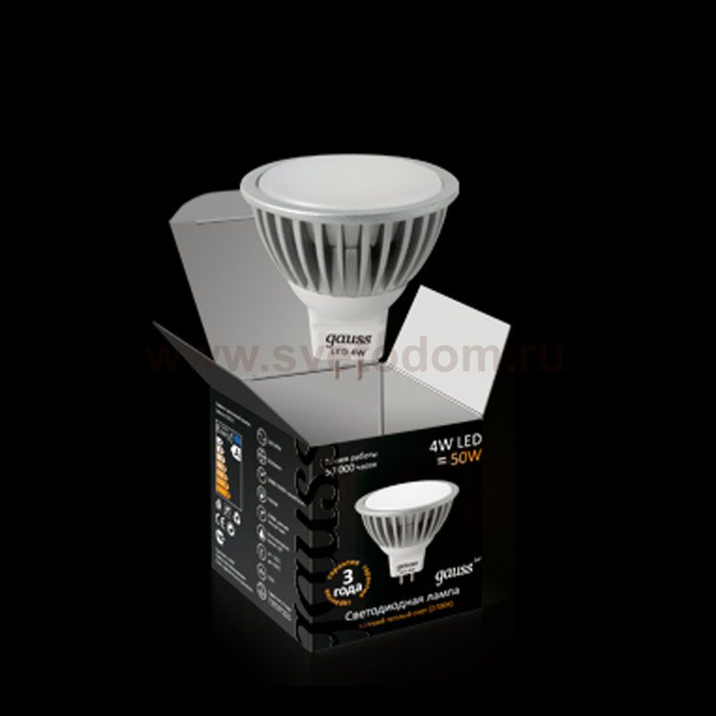 Лампа Gauss Led MR16 4W GU5.3 220V 2700K ЕВ101005104 (= 40W)