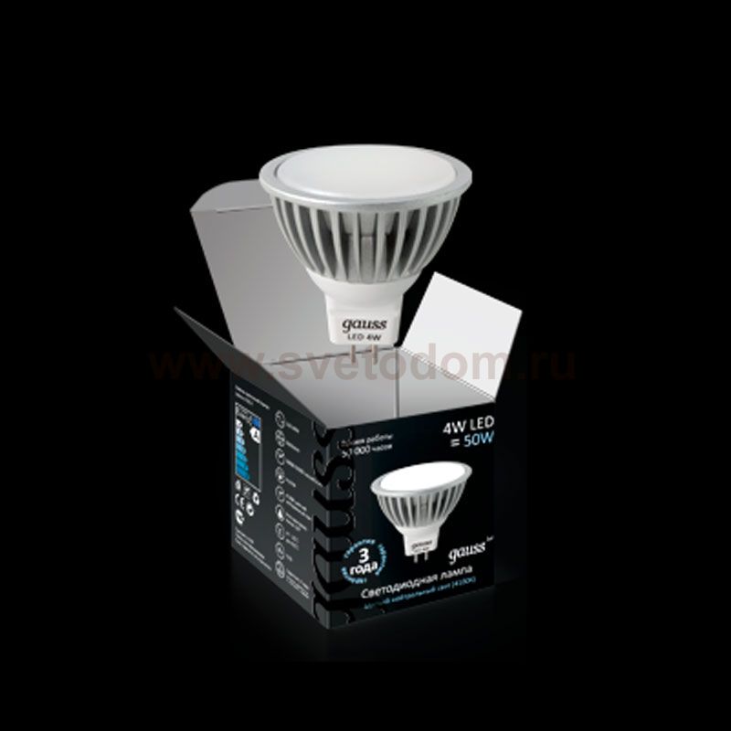 Лампа Gauss Led MR16 4W GU5.3 220V 4100K ЕВ101005204-D (= 40W) димм-я