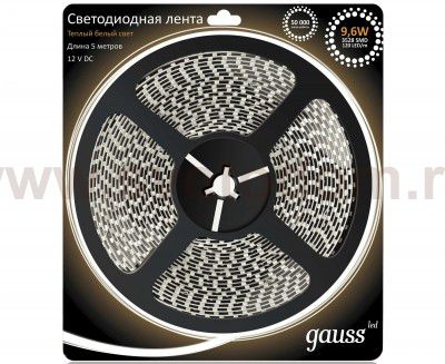 Лента LED 3528/120-SMD 9.6W 12V DC теплый белый IP66 (блистер 5м)