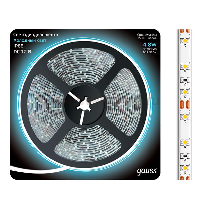 Лента LED 2835/60-SMD 4.8W 12V DC холодный белый IP66 (блистер 5м) (311000305)