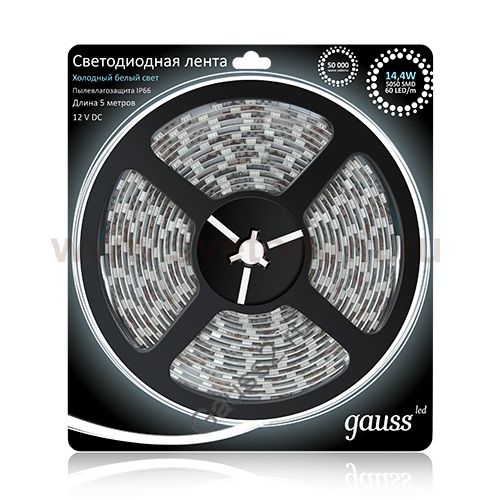 Лента LED 5050/60-SMD 14.4W 12V DC холодный белый IP66 (блистер 5м) (311000314)