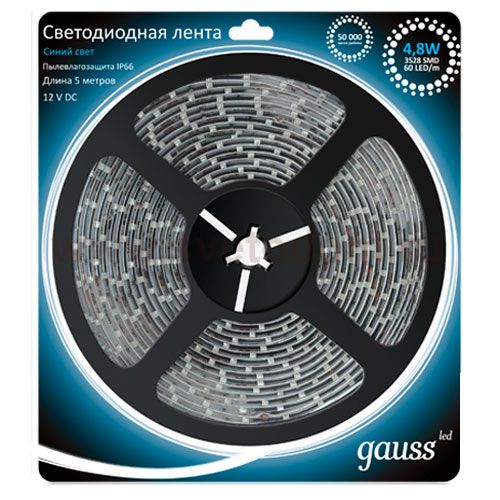 Лента LED 2835/60-SMD 4.8W 12V DC синий IP66 (блистер 5м) (311000505)