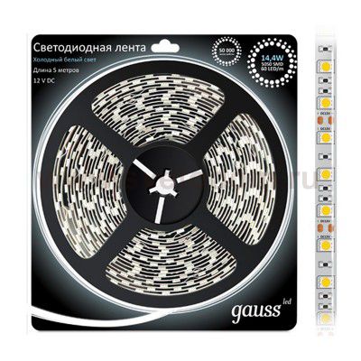 Лента LED 5050/60-SMD 14.4W 12V DC холодный белый (блистер 5м) (312000314)
