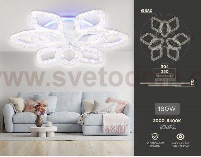 Потолочный светодиодный светильник с RGB подсветкой и пультом Ambrella FA3929 FA