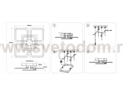 Светильник светодиодный потолочный Ambrella FA8949/4+1 WH белый 78W 3000-6000K 485*485*115 (ПДУ ИК)
