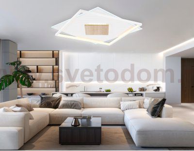 Светильник светодиодный потолочный Ambrella FL4790 WH/WD белый/дерево 77W 3000-6000K 515*515*50 (без ПДУ)