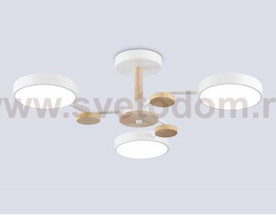 Люстра светодиодная на штанге Ambrella FL4855/3 WH/WD белый/дерево 54W 3000-6000K D660*170 (без ПДУ)