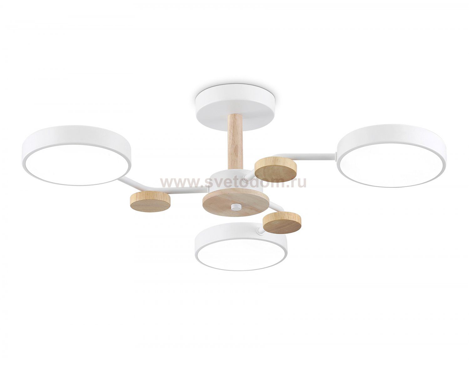Люстра светодиодная на штанге Ambrella FL4855/3 WH/WD белый/дерево 54W 3000-6000K D660*170 (без ПДУ)