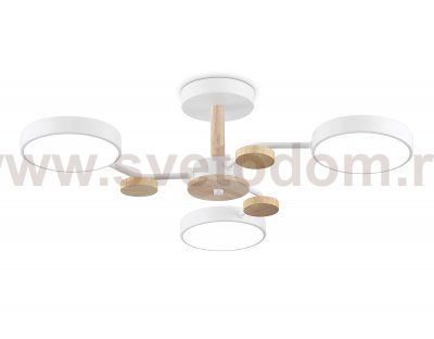 Люстра светодиодная на штанге Ambrella FL4855/3 WH/WD белый/дерево 54W 3000-6000K D660*170 (без ПДУ)