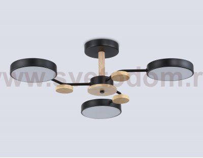 Люстра светодиодная на штанге Ambrella FL4857/3 BK/WD черный/дерево 54W 3000-6000K D660*170 (без ПДУ)