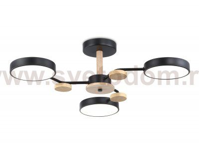Люстра светодиодная на штанге Ambrella FL4857/3 BK/WD черный/дерево 54W 3000-6000K D660*170 (без ПДУ)