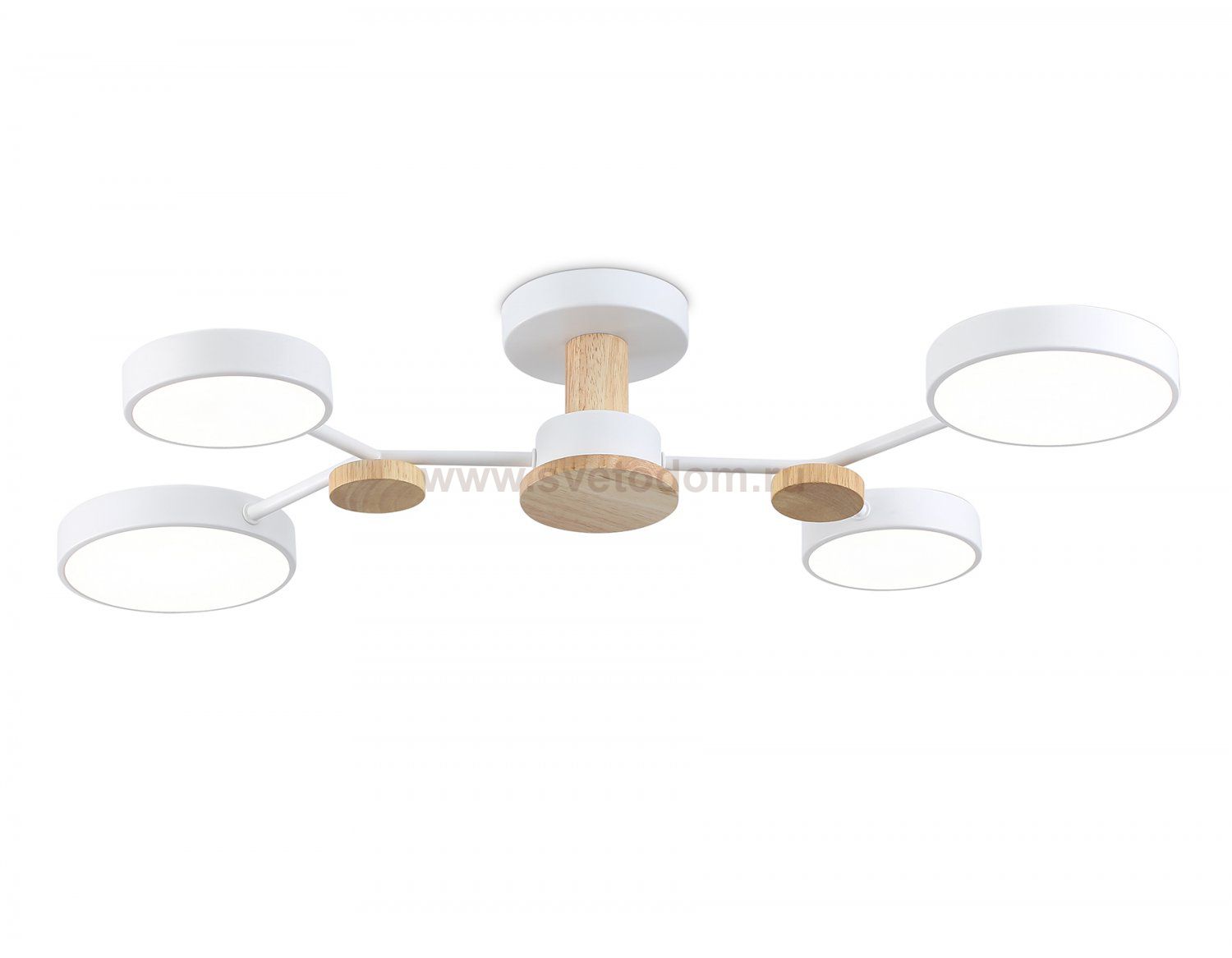 Люстра светодиодная на штанге Ambrella FL4858/4 WH/WD белый/дерево 60W 3000-6000K 700*400*120 (без ПДУ)