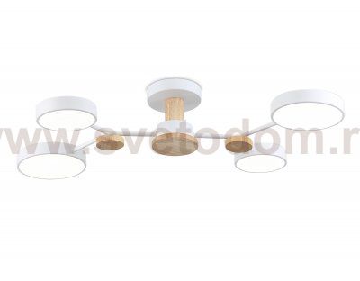 Люстра светодиодная на штанге Ambrella FL4858/4 WH/WD белый/дерево 60W 3000-6000K 700*400*120 (без ПДУ)