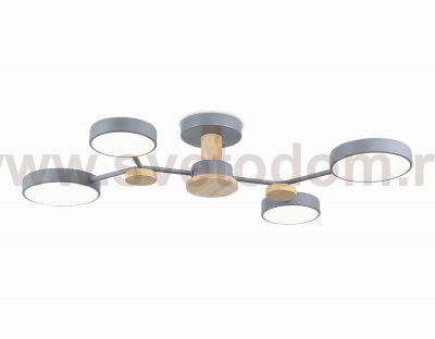 Люстра светодиодная на штанге Ambrella FL4859/4 GR/WD серый/дерево 60W 3000-6000K 700*400*120 (без ПДУ)