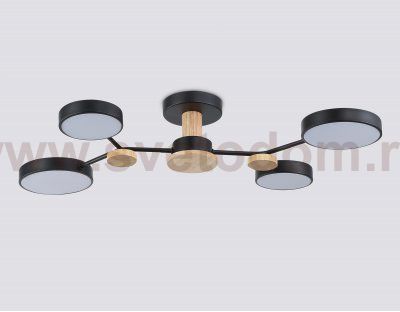 Люстра светодиодная на штанге Ambrella FL4860/4 BK/WD черный/дерево 60W 3000-6000K 700*400*120 (без ПДУ)