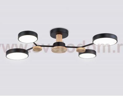 Люстра светодиодная на штанге Ambrella FL4860/4 BK/WD черный/дерево 60W 3000-6000K 700*400*120 (без ПДУ)