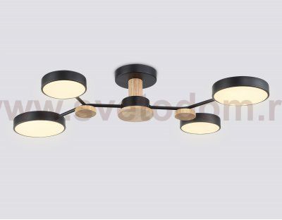 Люстра светодиодная на штанге Ambrella FL4860/4 BK/WD черный/дерево 60W 3000-6000K 700*400*120 (без ПДУ)