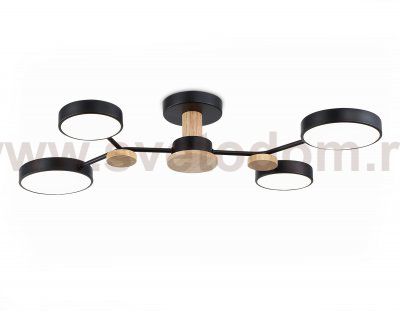 Люстра светодиодная на штанге Ambrella FL4860/4 BK/WD черный/дерево 60W 3000-6000K 700*400*120 (без ПДУ)