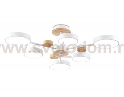 Люстра светодиодная на штанге Ambrella FL4861/6 WH/WD белый/дерево 90W 3000-6000K D750*180 (без ПДУ)