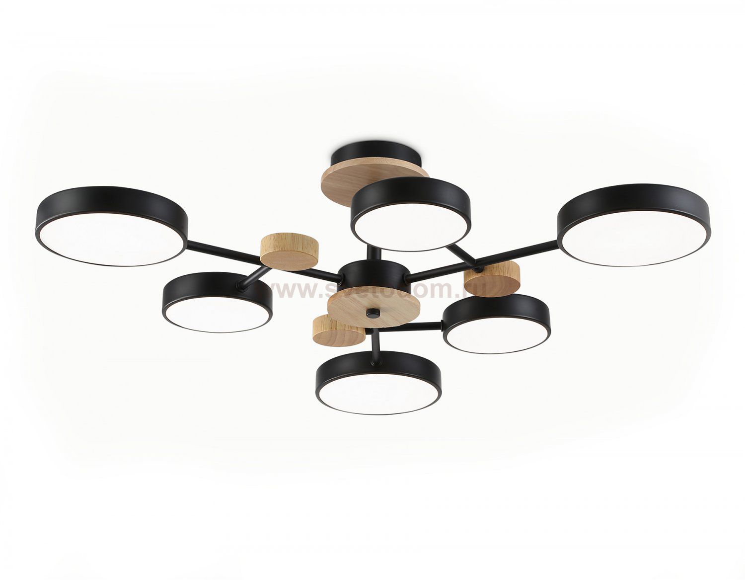 Люстра светодиодная на штанге Ambrella FL4863/6 BK/WD черный/дерево 90W 3000-6000K D750*180 (без ПДУ)