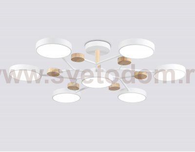 Люстра светодиодная на штанге Ambrella FL4864/7 WH/WD белый/дерево 126W 3000-6000K D830*190 (без ПДУ)