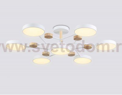 Люстра светодиодная на штанге Ambrella FL4864/7 WH/WD белый/дерево 126W 3000-6000K D830*190 (без ПДУ)