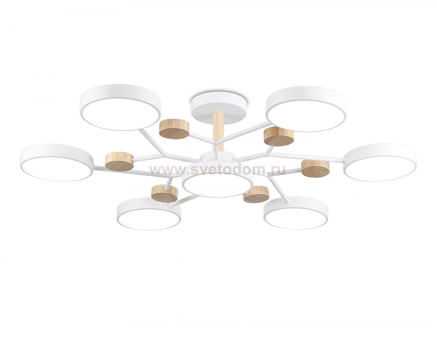 Люстра светодиодная на штанге Ambrella FL4864/7 WH/WD белый/дерево 126W 3000-6000K D830*190 (без ПДУ)