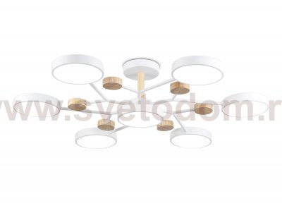 Люстра светодиодная на штанге Ambrella FL4864/7 WH/WD белый/дерево 126W 3000-6000K D830*190 (без ПДУ)