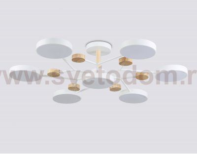 Люстра светодиодная на штанге Ambrella FL4864/7 WH/WD белый/дерево 126W 3000-6000K D830*190 (без ПДУ)