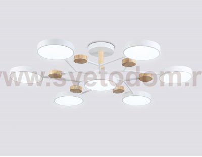 Люстра светодиодная на штанге Ambrella FL4864/7 WH/WD белый/дерево 126W 3000-6000K D830*190 (без ПДУ)