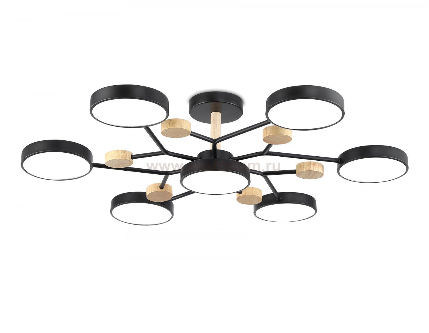 Люстра светодиодная на штанге Ambrella FL4866/7 BK/WD черный/дерево 126W 3000-6000K D830*190 (без ПДУ)