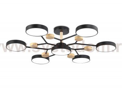 Люстра светодиодная на штанге Ambrella FL4866/7 BK/WD черный/дерево 126W 3000-6000K D830*190 (без ПДУ)