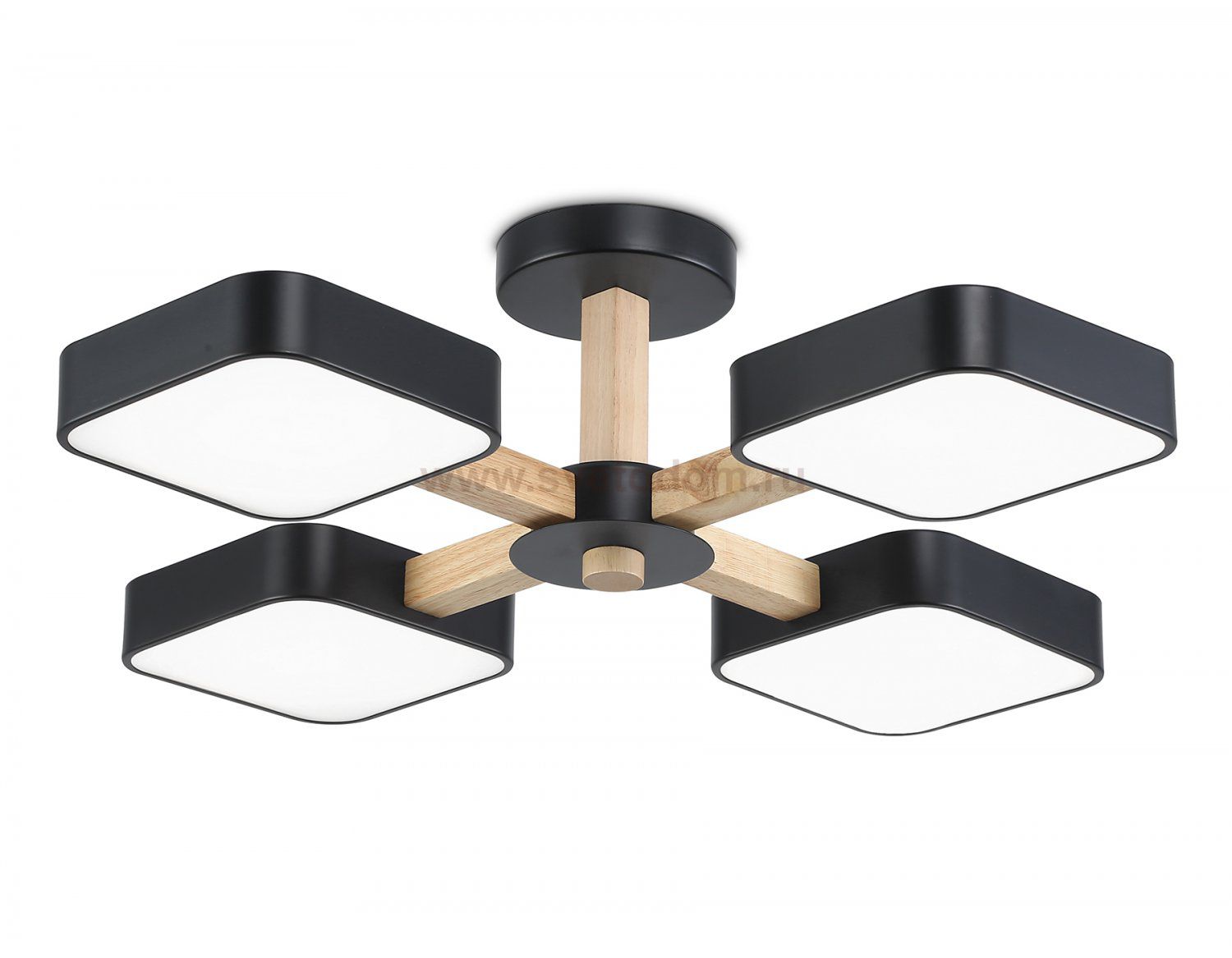 Люстра светодиодная на штанге Ambrella FL4880/4 BK/WD черный/дерево 72W 3000-6000K D610*160 (без ПДУ)