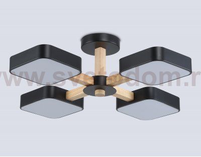 Люстра светодиодная на штанге Ambrella FL4880/4 BK/WD черный/дерево 72W 3000-6000K D610*160 (без ПДУ)