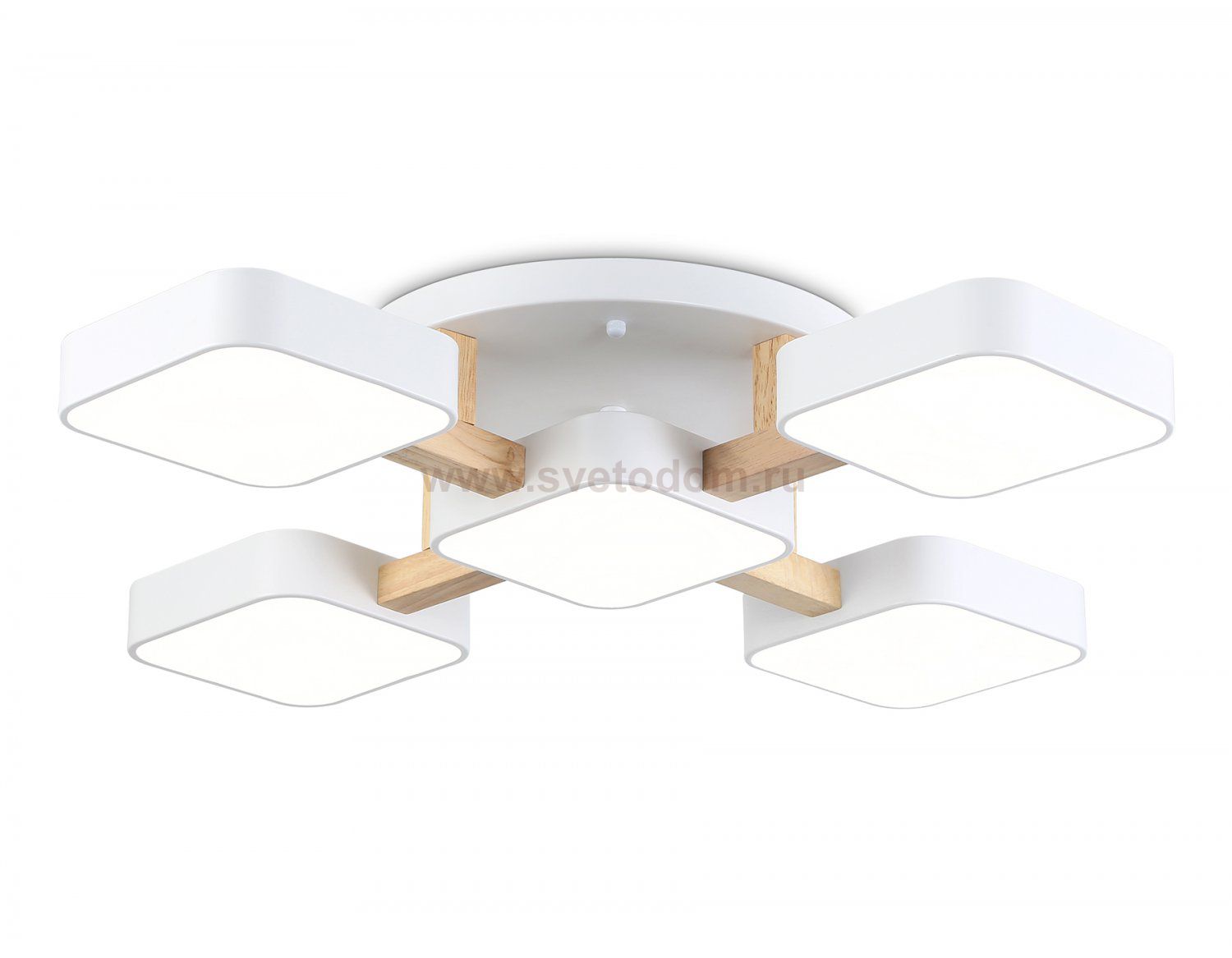 Люстра светодиодная на штанге Ambrella FL4881/5 WH/WD белый/дерево 90W 3000-6000K 675*675*110 (без ПДУ)