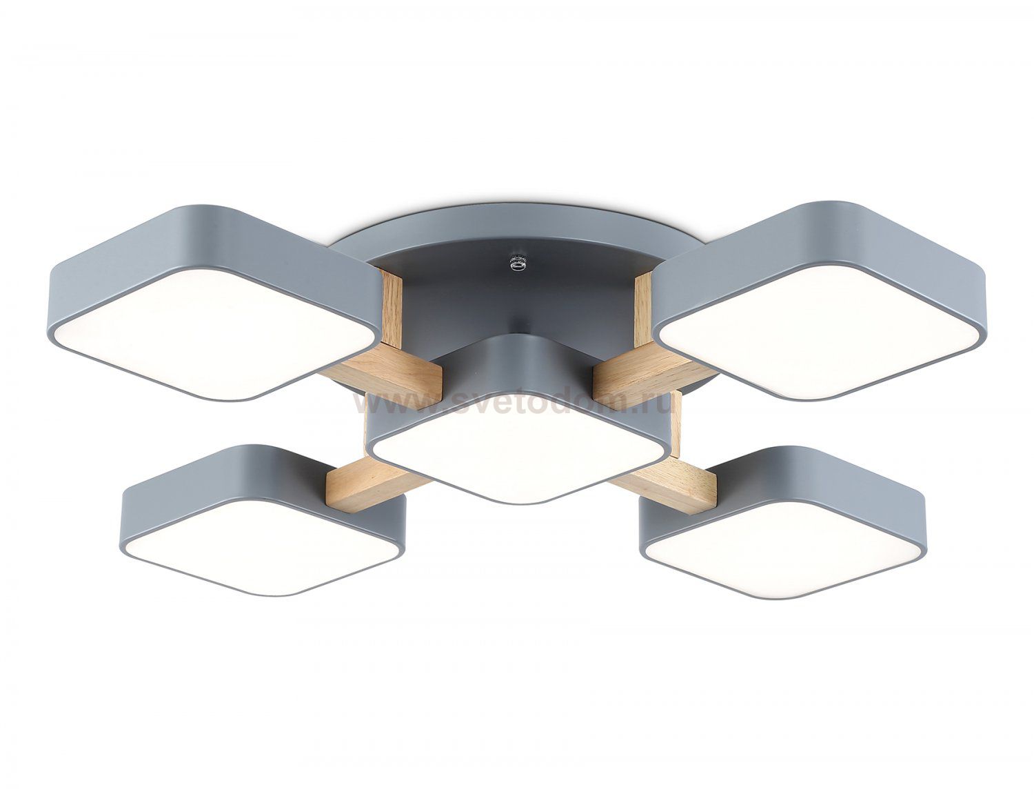Люстра светодиодная на штанге Ambrella FL4882/5 GR/WD серый/дерево 90W 3000-6000K 675*675*110 (без ПДУ)