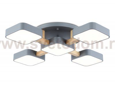 Люстра светодиодная на штанге Ambrella FL4882/5 GR/WD серый/дерево 90W 3000-6000K 675*675*110 (без ПДУ)