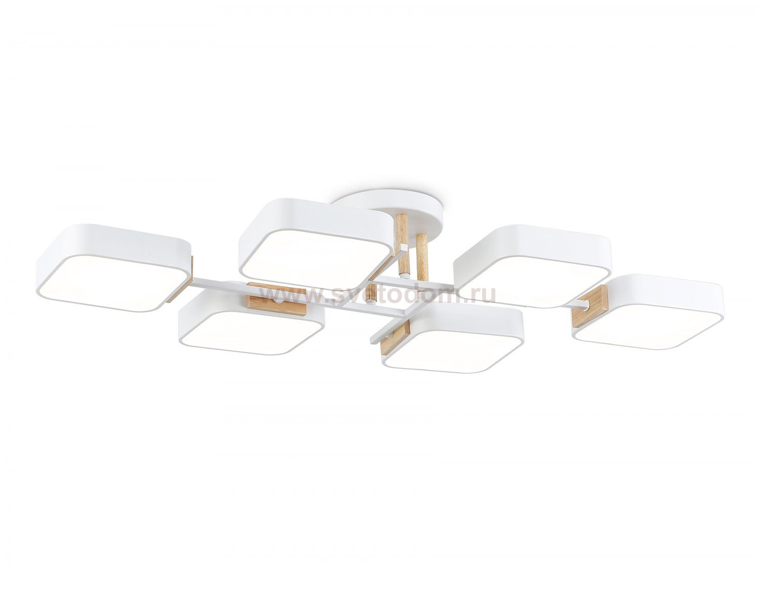Люстра светодиодная на штанге Ambrella FL4886/6 WH/WD белый/дерево 108W 3000-6000K 850*430*140 (без ПДУ)