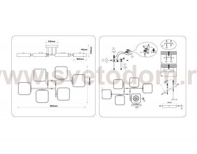 Люстра светодиодная на штанге Ambrella FL4887/6 BK/WD черный/дерево 108W 3000-6000K 850*430*140 (без ПДУ)