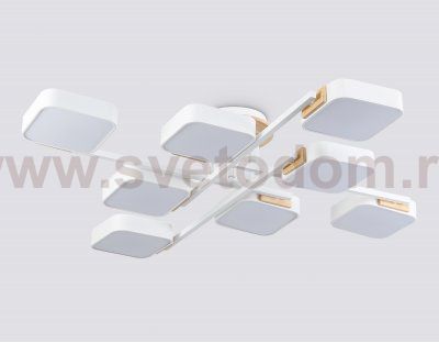 Люстра светодиодная на штанге Ambrella FL4888/8 WH/WD белый/дерево 144W 3000-6000K 960*960*160 (без ПДУ)