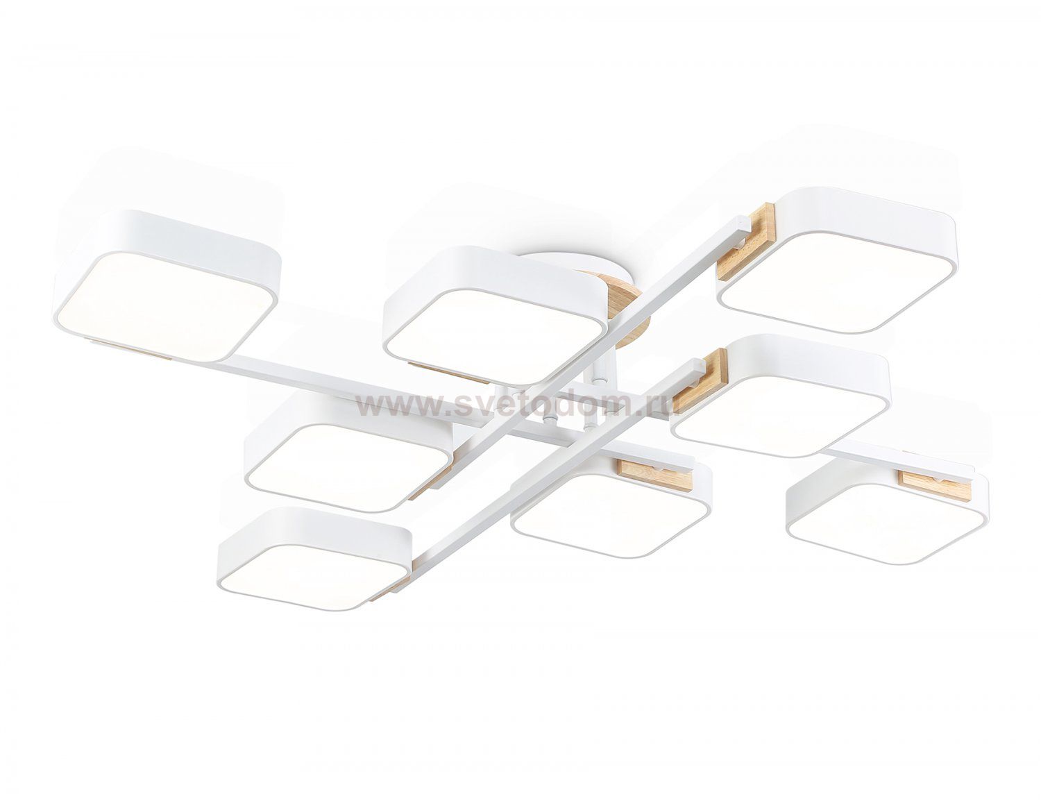 Люстра светодиодная на штанге Ambrella FL4888/8 WH/WD белый/дерево 144W 3000-6000K 960*960*160 (без ПДУ)