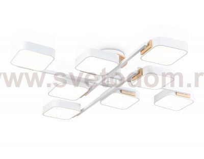 Люстра светодиодная на штанге Ambrella FL4888/8 WH/WD белый/дерево 144W 3000-6000K 960*960*160 (без ПДУ)