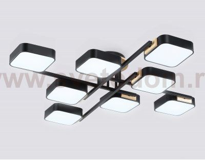 Люстра светодиодная на штанге Ambrella FL4890/8 BK/WD черный/дерево 144W 3000-6000K 960*960*160 (без ПДУ)