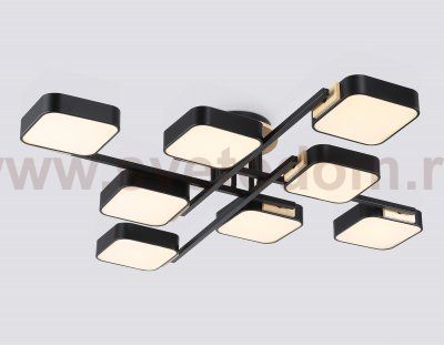 Люстра светодиодная на штанге Ambrella FL4890/8 BK/WD черный/дерево 144W 3000-6000K 960*960*160 (без ПДУ)